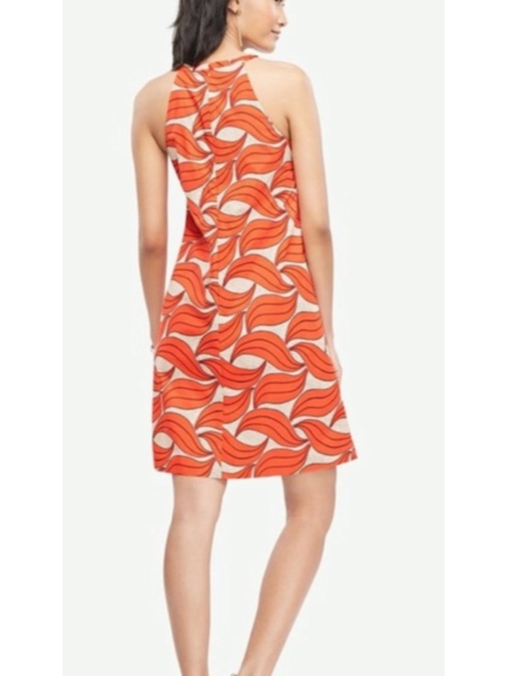 Ann Taylor Cotton blend Red Leaf Swirl Halter Dress 2 - Picture 2 of 9